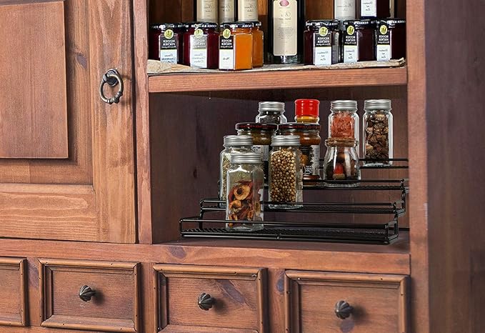 MEIQIHOME 4 Tier Spice Rack Organizer Step Shelf Countertop Spice Storage Holder, for Kitchen Cabinet Cupboard Pantry, Metal, Black