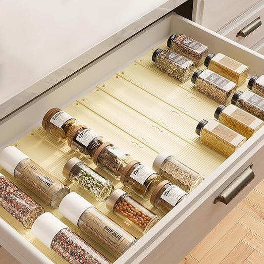 MIUKAA 33 Pack Adjustable Spice Liner, Slip-Proof Spice Drawer Organizer, Kitchen Drawer Liner for Spices Bottle,Tableware, Cups Organizer（Single 7.1 x2.3 in） 3mm thick