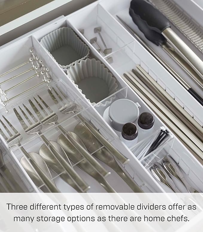 Yamazaki Home Tower Cutlery Drawer Organizer - Kitchen Silverware Utensil Storage Tray - Expandable I - Abs Plastic