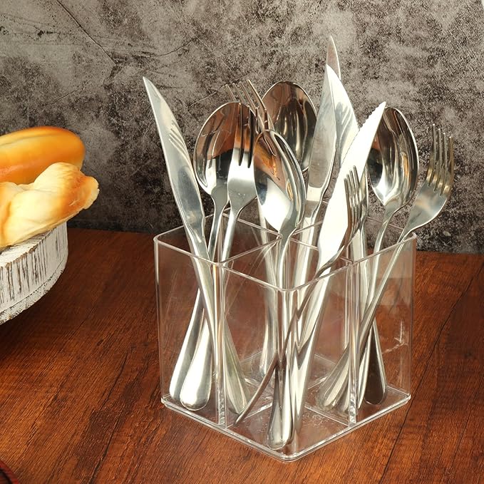 Rainmae Cutlery Storage Organizer, Plastic Cutlery Utensil Holder Silverware Storage Organizer Caddy for Kitchen Countertop Organization - Holds Fork, Knife, Spoon, Silverware Tableware Storage Box