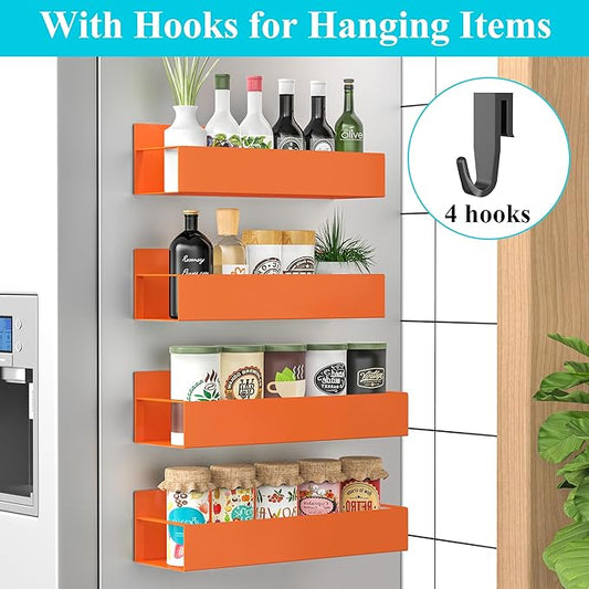 4 Pack Magnetic Spice Storage Rack Organizer for Refrigerator and Oven, Orange Fridge Organizers and Storage