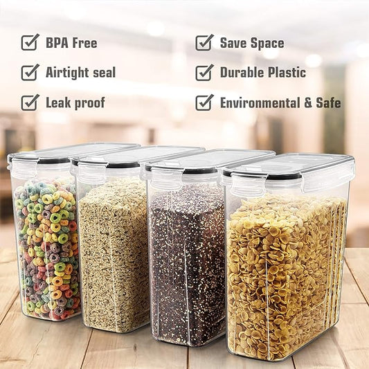 Wildone Cereal & Dry Food Storage Containers, Airtight Cereal Storage Containers Set of 8 [2.5L / 85.4oz] for Sugar, Flour, Snack, Baking Supplies, Leak-proof with Black Locking Lids