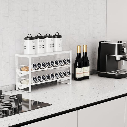 Expandable, Stackable, Adjustable Spice Rack kitchen Organizer,Metal Pantry Storage Shelves - Multi-Tier Shelf for Cabinet, Countertop, Pantries, Cupboard or Wall Mount,White