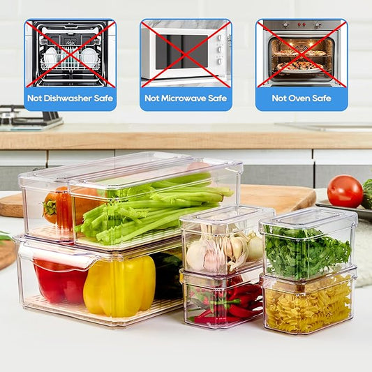 14 Pack Fridge Organizers, Refrigerator Organizer Bins with Lids, BPA Free Stackable Fruit Storage Containers for Fridge, Vegetables, Food and Drinks
