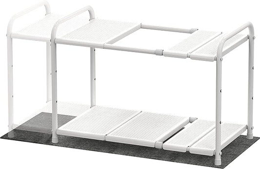 Simple Houseware Under Sink 2 Tier Expandable Heavy Duty Metal Shelf Organizer Rack, White (Expand from 15 to 25 inches)