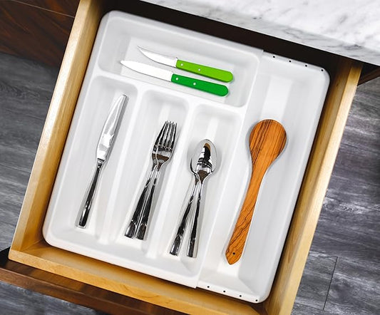 madesmart Cutlery, Expandable Small Silverware Tray, White