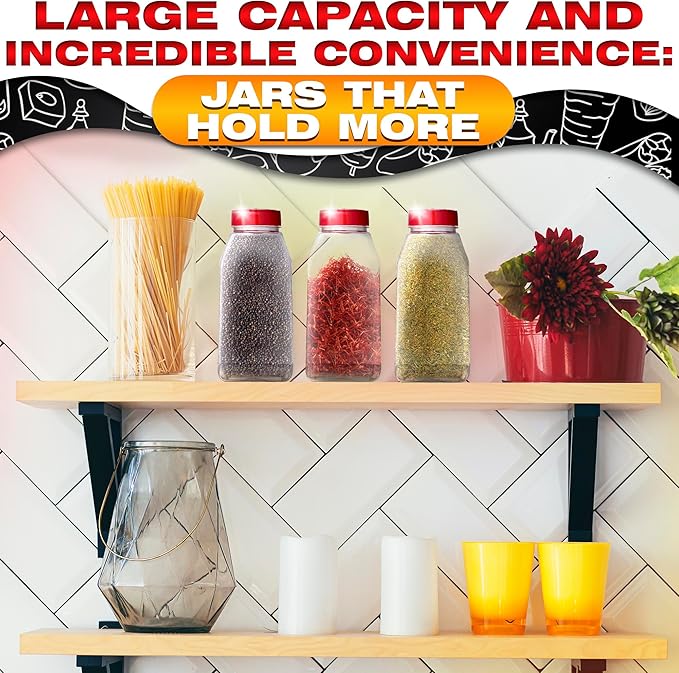 2Pcs Seasoning Containers with Dual Shake Lids – 32oz Kitchen Storage Jars for Herbs, Spices and Dry Goods, Transparent Design with Wide Mouth for Easy Filling, Durable Odor-Resistant Plastic Material