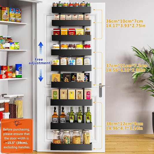 masadi Over The Door Pantry Organizer, 9-Tier Black Pantry Door Organizer, Hanging Spice Rack, Adjustable Pantry Organizers and Storage, Laundry Room Organization for Home & Kitchen Essentials