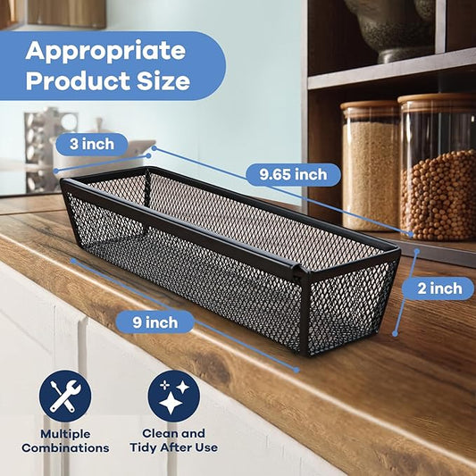 Silverware Organizer, Silverware Drawer Organizer, 6 Pack Cutlery Drawer Organizer, Utensil Organizer, Utensil Drawer Organizer, Cutlery Holder with Interlocking Arm (Black, 9.6 * 3 * 2 Inches)