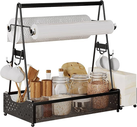 Utensil Caddy, Grill Condiment Caddy, BBQ & Picnic Caddy, Utensil Holder for Party, Picnic Flatware Caddy with Handle and Paper Towel Roll Holders, Utensil Cutlery Caddy for Camping, Kitchen