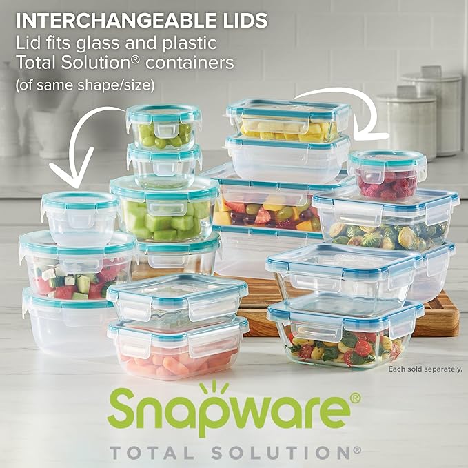 Snapware Total Solution (8.5-Cup) Plastic Food Storage Containers Set, Leakproof & Airtight Locking Lids Rectangular Tupperware, Non-Toxic BPA-Free Lids, Microwave Dishwasher Freezer Safe (Pack of 6)