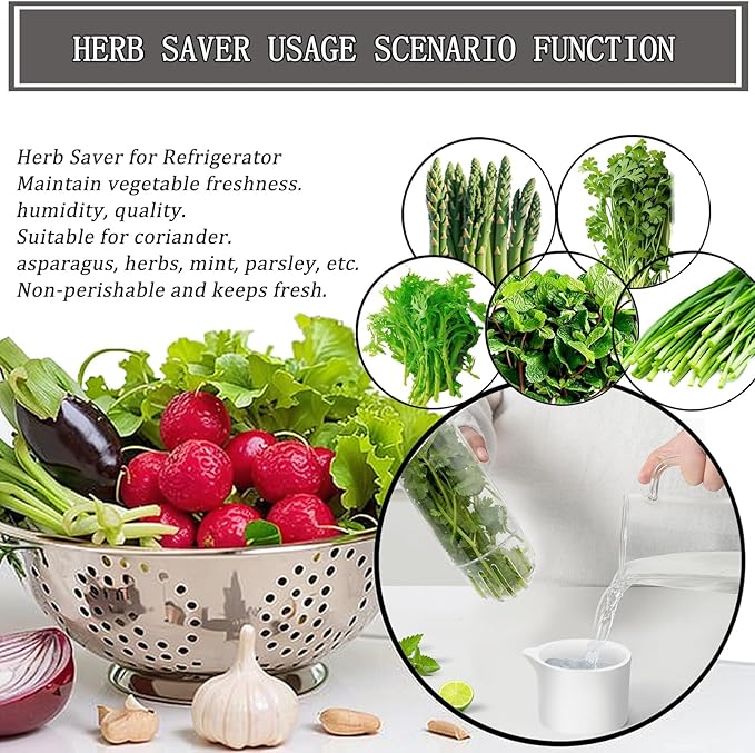 Herb Saver for Refrigerator, Fresh Herbs Lettuce Keeper for Refrigerator, Cilantro Container for Fridge Fres Parsley Mint Leaves Fresh Herb Keeper, Refrigerato Storage for Fresh for 2-3 Weeks (4PCS)