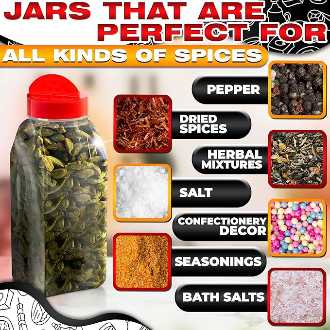 2Pcs Seasoning Containers with Dual Shake Lids – 32oz Kitchen Storage Jars for Herbs, Spices and Dry Goods, Transparent Design with Wide Mouth for Easy Filling, Durable Odor-Resistant Plastic Material