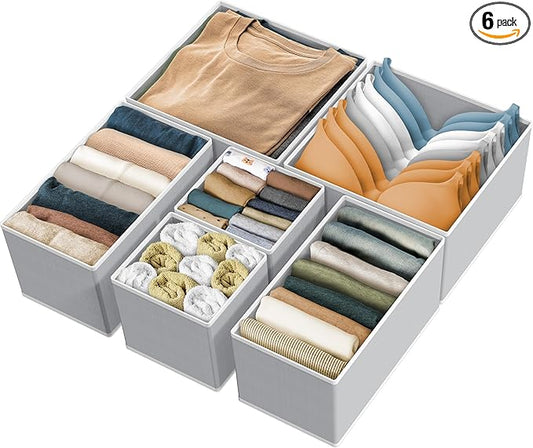Simple Houseware Underwear Drawer Organizer for Lingerie/Undergarment/Bra/Panty/Sock/Onesie, Set of 6, Gray