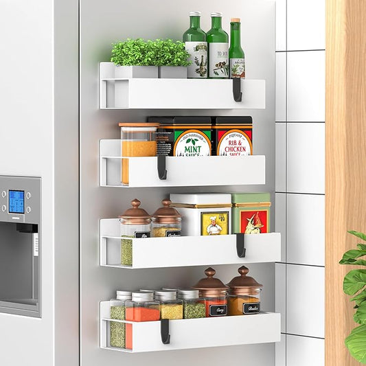 4-Piece Extra-Large Capacity Magnetic Spice Rack for Refrigerator, White