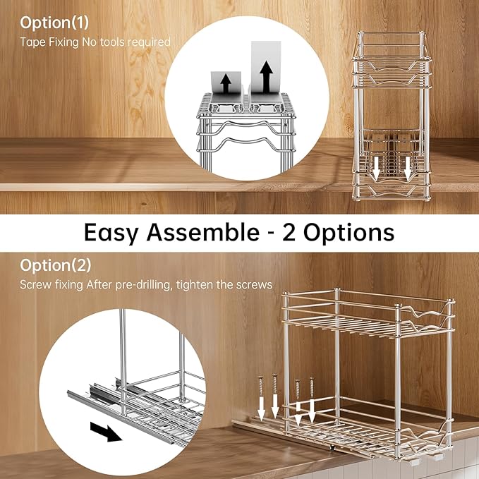 Pull Out Spice Rack Organizer for Inside Cabinet, Slide Out Chrome Spice Organization for Cabinet, Easy to Install Seasoning Organizer for Kitchen Storage, 4.9''Wx10.4''Dx9.57''H - 2 Tier