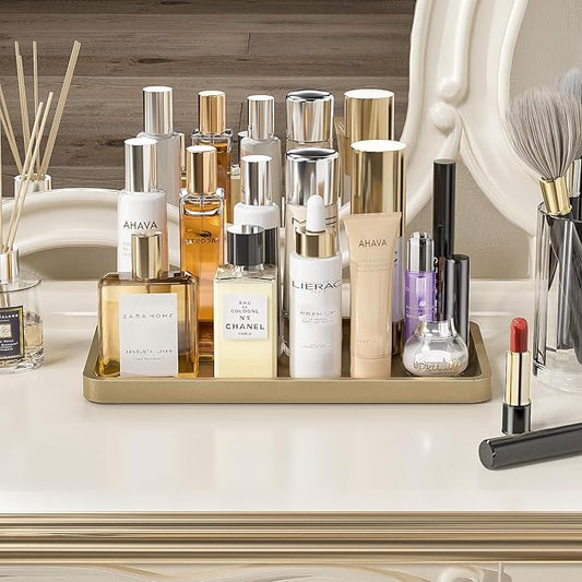 Weenson Gold Bathroom Vanity Tray for Countertop Perfume Makeup Jewelry Decor Candle, Bamboo Kitchen Tray for Soap Dispenser Spice Coffee, Toilet Tank Tray 11.81”L x 6.1”W x 0.79”H