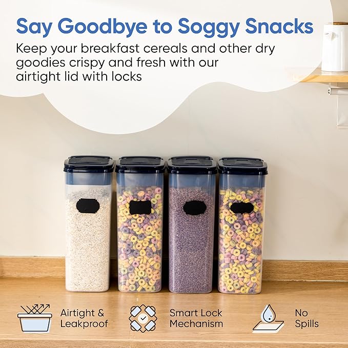 Chef's Path Airtight Food Storage Containers - Pack of 4 (4L/135.3oz) - MULTISPOUT Design for Kitchen & Pantry - BPA-Free Cereal Containers with Bigger Spout Mouth for Easy Pouring