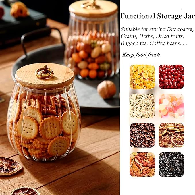 1600ml(54FL OZ) Glass Jar with Lid Large Glass Coffee Nuts Canister Airtight Storage Jar with Bamboo Lid Kitchen Containers for Candy Snack Coffee Beans Tea Cookie(Large Oval)