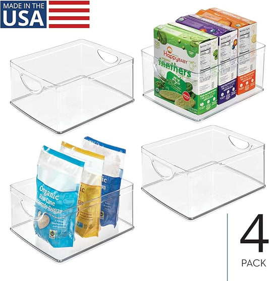 iDesign Pantry Storage Bins with Handles for Cabinets or Fridge - Set of 4 - Clear - Made in USA