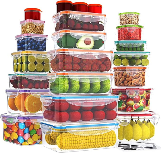 RockBerry 46 PCS Food Storage Containers with Lids Airtight- Plastic Container for Pantry Kitchen Organization-Microwave Dishwasher,Freezer Safe 100% Leak Proof (23 Stackable Boxes-23 Lids)