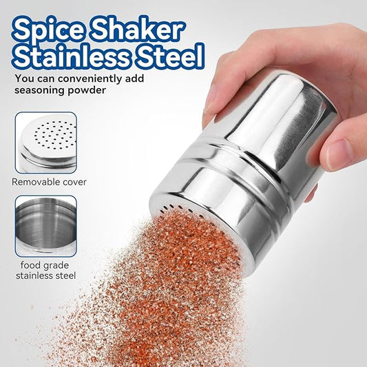 Stainless Steel Powdered Sugar Shaker Duster, Spice Dispenser Spice Shaker Condiment Jar Kitchen Shakers Metal Salt Pepper Dredge Shakers with Holes and Lids for Salt Spice Sugar, Set of 2