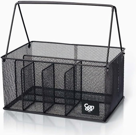 Candor23 Steel Mesh Silverware Caddy, Paper Plate Organizer for Countertop, Utensil Caddy with Removable Handle, Oversized Utensil Holder for Kitchen Counter, Office, Black