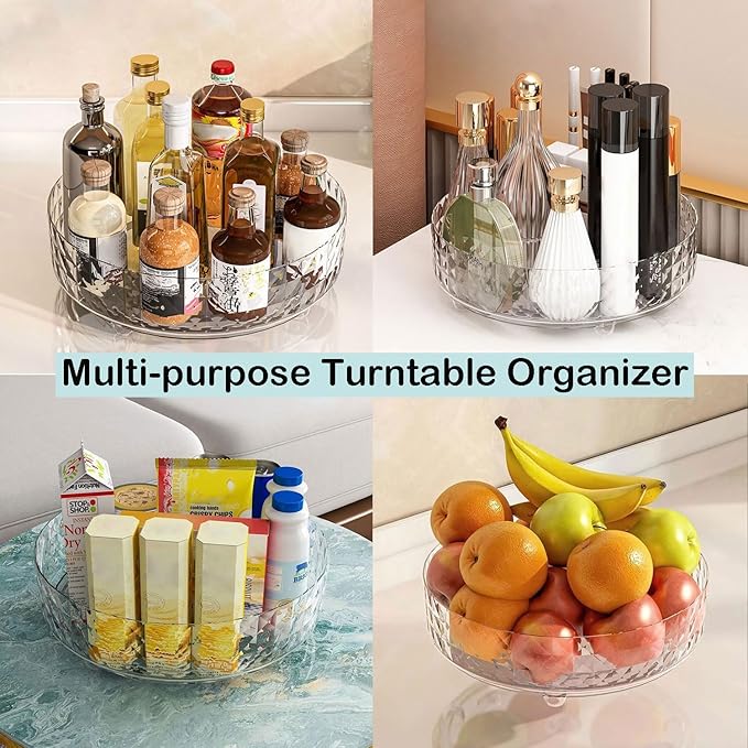 Non Skid Lazy Susan Turntable, 1 Tier Non Skid Spice Rack Turntable, 9 Inch Spinning Organizer, 360 Degree Rotating Seasoning Organizer for Kitchen, Pantry Cabinet Refrigerator, Clear
