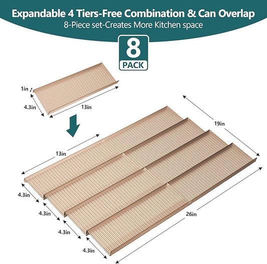 Spice Drawer Organizer,8 Pcs,Acrylic Spice Drawer Organizer,Drawer Spice Rack,Expandable From 13'' to 26'' Kitchen Spice Rack Organizers and Storage for Drawer（Gold）