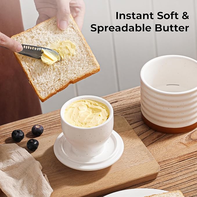 Y YHY Butter Dish with Lid for Countertop, Butter Crock for Counter with Water, Butter Holder for Soft Spreadable Butter, Butter Keepers to Leave on Counter as Kitchen Decor Ideal Gift, Off-white