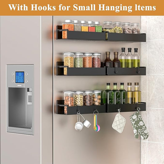 6 Pack Magnetic Spice Rack Organizer for Refrigerator and Oven, Matt Black Fridge Organizers and Storage for Kitchen