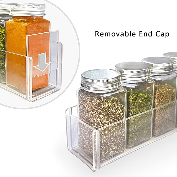 PMMASTO Adhesive Acrylic Spice Rack Organizer for Wall with Nano Double Sided Tape, Spice Shelf Organization for Kitchen Cabinet Door/Pantry Door, Wall Mount Seasoning Rack (Clear-2 Pack)
