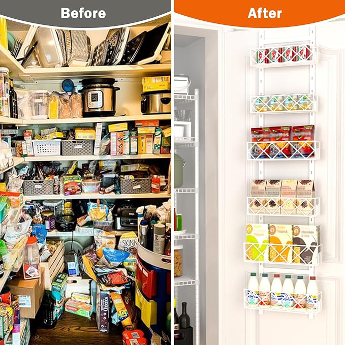 Random Color-Over the Door Pantry Organizer 6-Tier Adjustable Baskets Hanging Spice Door Rack Narrow - 13.1" W x 52.3" H Behind the Door Storage for Kitchen, Bathroom, and Closet Organization