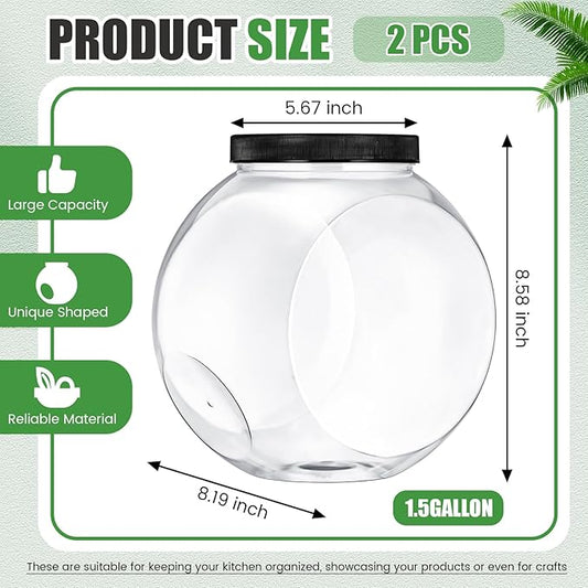 2 Pcs Plastic Candy Jar with Lid 192 oz/ 1.5 Gallon Large Slanted Storage Jar Clear Food Storage Canisters for Cookies Jelly Beans Snacks Candy Buffet Indoor Outdoor Wedding (Black)