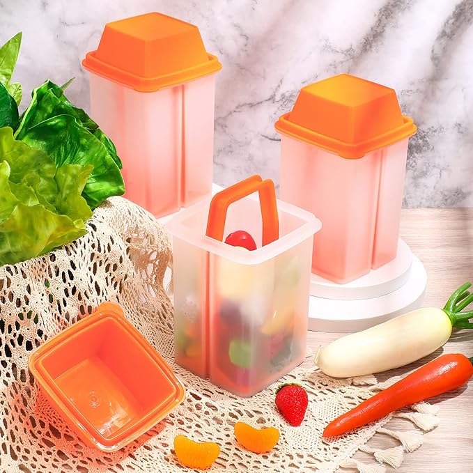 Chengu 3 Pieces Jalapeno Pickle Containers with Strainers Square Dispensers Free Storage of Condiment Food Pickle Holder with Easy to Open Lid Design for Pickled Kitchen Tools(Orange)