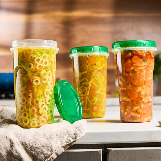 PLASTICPRO 6 Pack Twist Cap Food Storage Containers with Green Screw on Lid- 48 oz Reusable Meal Prep Containers - Large Freezer Containers Microwave Safe Green Plastic Food Storage