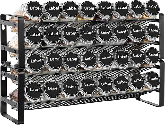 JONYJ Expandable Spice Rack Organizer for Cabinet, 4-tier Black Frosted Iron Countertop Stackable Seasoning Rack for Drawer, Wall Mount