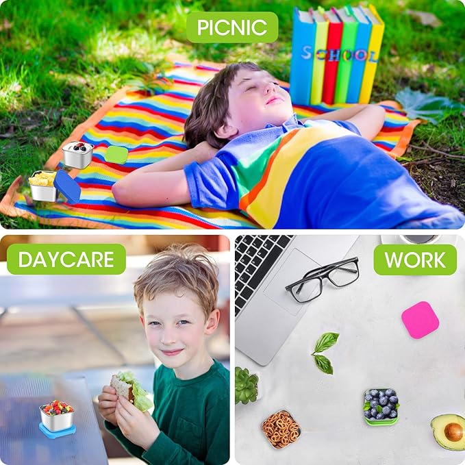 Stainless Steel Snack Containers for Kids, Toddler Snack Containers, Leak-Proof Metal Food Storage Containers with Lid Lunch Box for Daycare School Travel, Small Bento Box,4 * 6oz