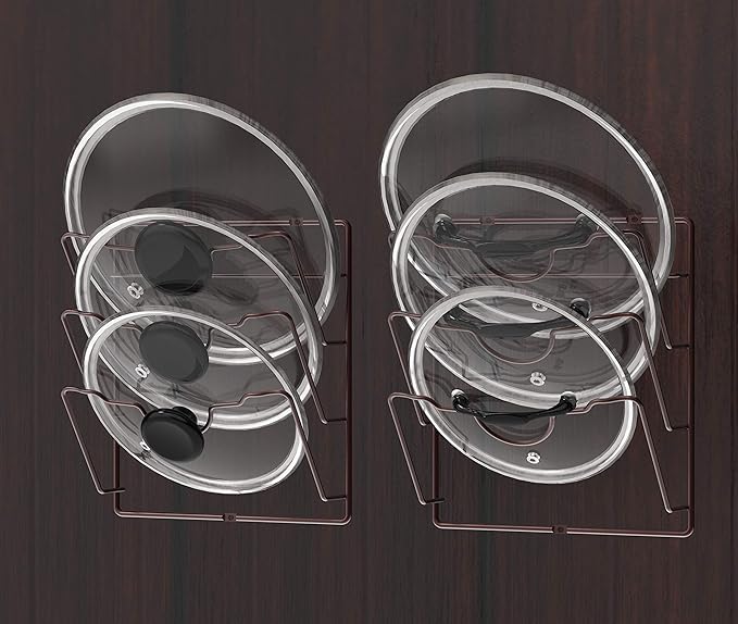 Simple Houseware Cabinet Door/Wall Mount Pot Lid Organizer Rack, Bronze - 2 Pack