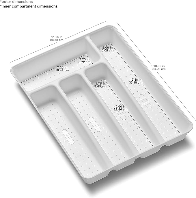 madesmart Small 5 Compartment Silverware Tray OPP-White Organizer