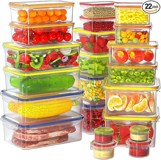 44 PCS Food Storage Containers with Lids Airtight, BPA Free Plastic Meal Prep Containers Reusable, Microwave/Freezer/Dishwasher Safe Leakproof Fruit Vegetables Containers for Kitchen(Colorful)