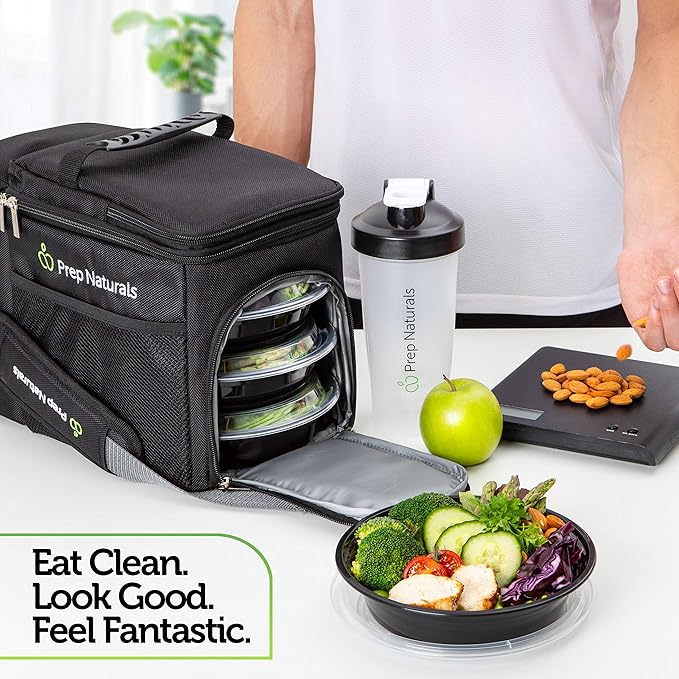 PrepNaturals Reusable Plastic Containers with Lids, 10 Pack, Black, Meal Prep Bowls, Lunch Containers, BPA, PVC and Phthalate Free, Microwave and Freezer Safe