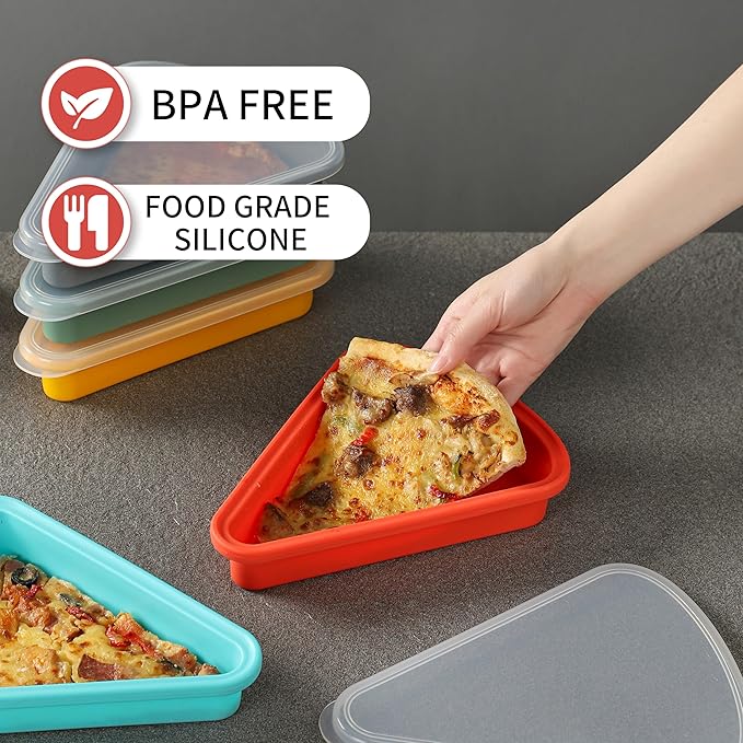 3sets Reusable Silicone Leftover Pizza Slice Storage Container with Air-tight Lids-BPA Free,Fits Single Slice up to 16”,Save Space,Refrigerator organizer(3 Yellow)