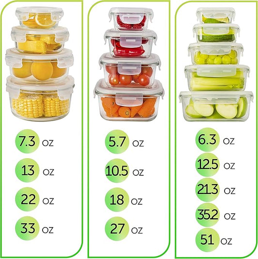 PrepNaturals 13 Pack Glass Meal Prep Containers - Dishwasher Microwave Freezer Oven Safe - Glass Storage Containers with Lids