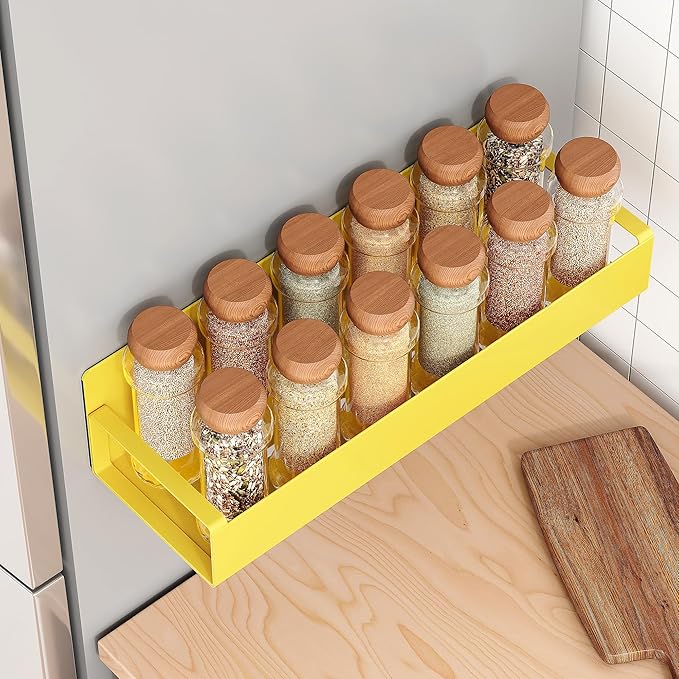 4 Pack Moveable Fridge Magnetic Spice Racks,Metal Yellow