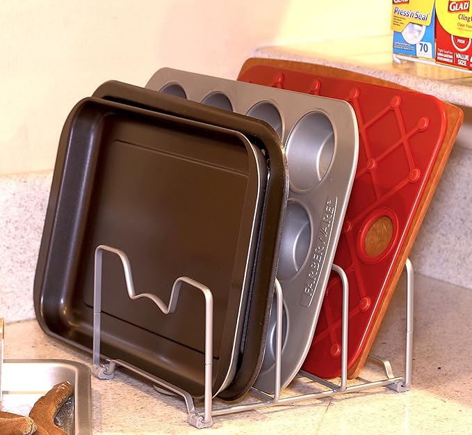 Simple Houseware Kitchen Cabinet Pantry and Bakeware Organizer Rack Holder, Silver - 2 Pack