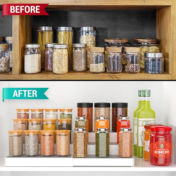 YAN & HIN Pack of 2, 3-Tier Spice Racks, Expandable and Non-Skid, Ideal as Medicine Cabinet Organizers, Kitchen Shelf Pantry Organizer, and Seasoning Organizer, Canned Food Organizer