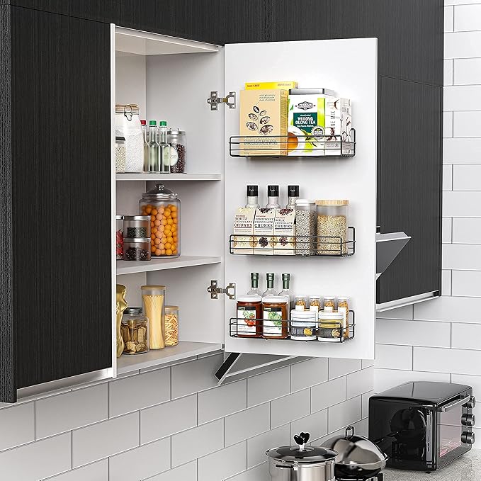 Moforoco Spice Rack Organizer Wall Mount (6Pack), Hanging Black Spice Pantry Organization Storage Shelf, Farmhouse Seasoning Organizer, Flexible Wall Shelves, Kitchen Essentials Home Decor