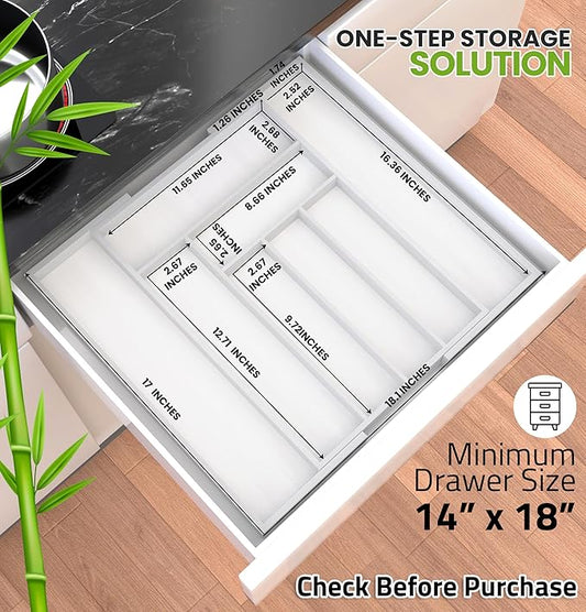 Utopia Kitchen Silverware Organizer, Expandable Bamboo Utensil Drawer Organizer, Kitchen Drawer Organizer for Cutlery, Utensils, Flatware Holder (6-8 Slots, White) Pack of 1