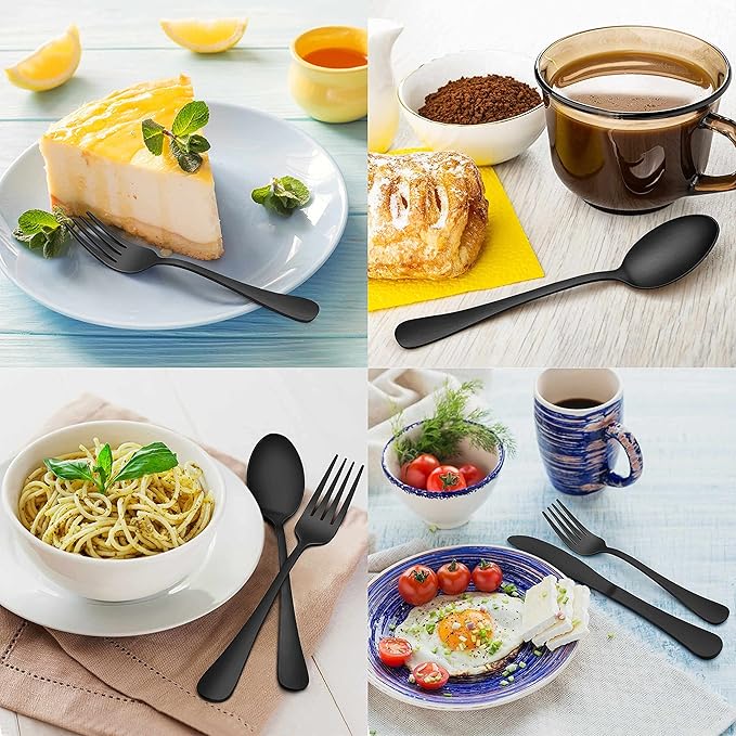 Herogo 30-Piece Matte Black Silverware Set with Drawer Organizer, Stainless Steel Flatware Cutlery Set for 6, Modern Tableware Eating Utensils with Tray, Dishwasher Safe, Satin Finish